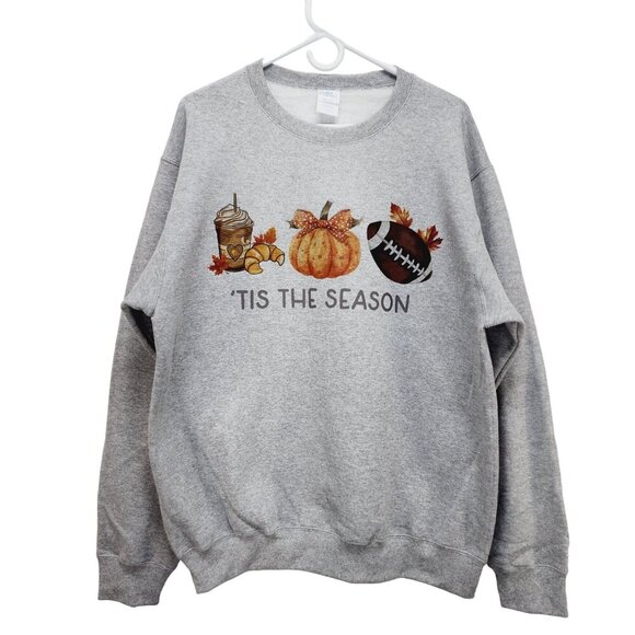 Tis' The Season Pumpkin Spice Leaves Football Stars Unisex Sweatshirt Size L - Picture 1 of 11